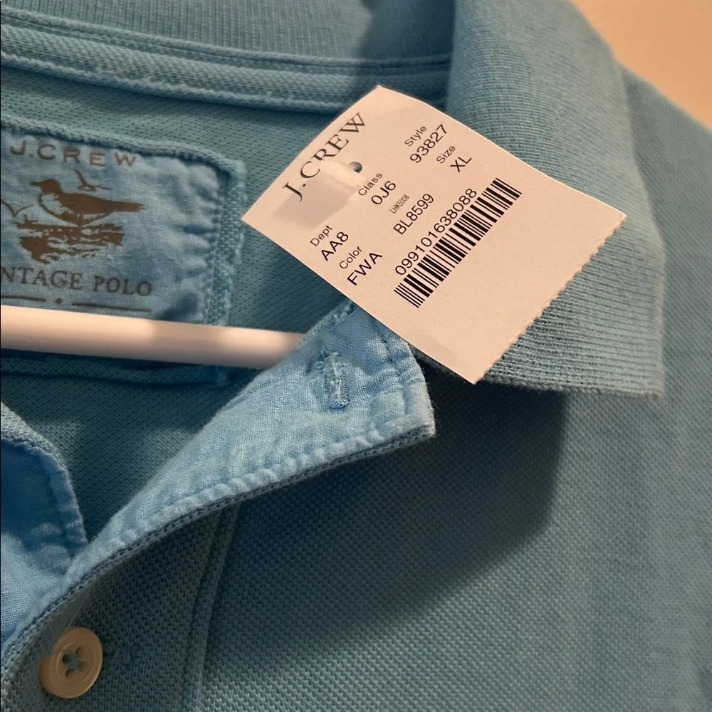 NWT J. Crew Vintage Polo Tailored Fit 1/4 button Shirt short sleeves XL sky blue